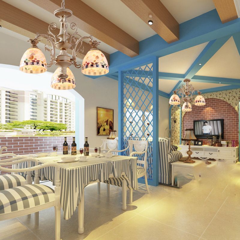 Bianco e oro 3/5 luci lampadario a pendente a sospensione in stile Tiffany in vetro colorato kit di lampada sospesa