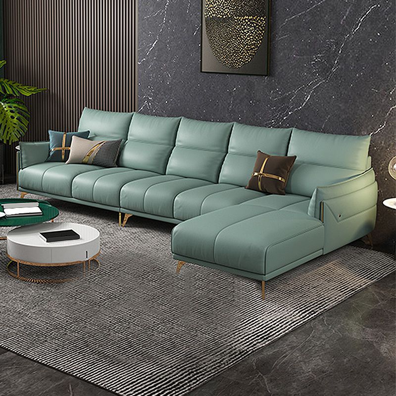 Green Modern Genuine Leather Cushion Back Sofa/Sectional with Wear-Resisting