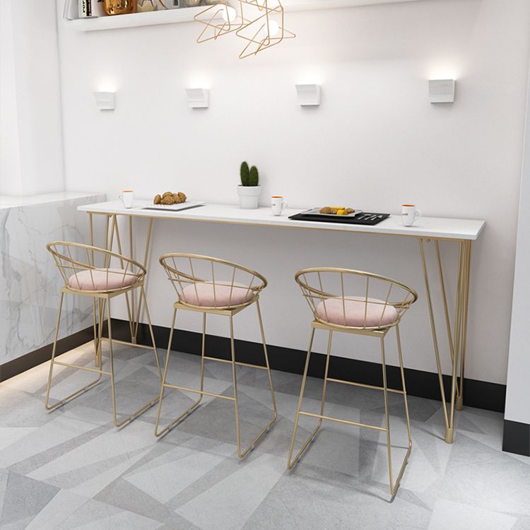 White Rectangle Pub Table Faux Marble Bar Height Cocktail Table with Metal Base