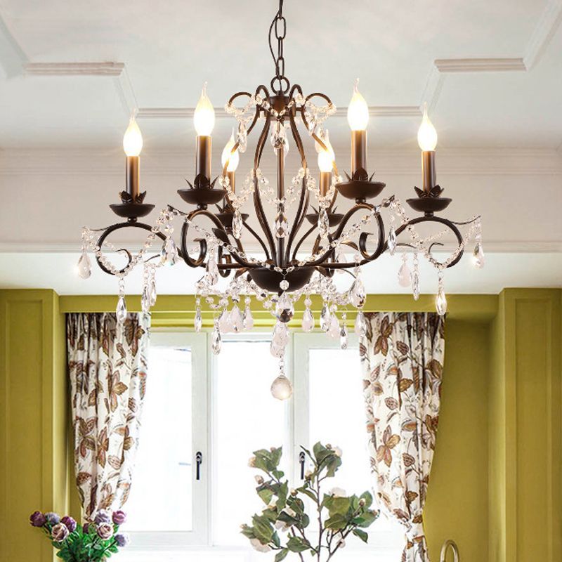 6/8 Luci Candela lampadario tradizionale Black METALLICO PENDANT BIFFING ACCENTI CRISTALE