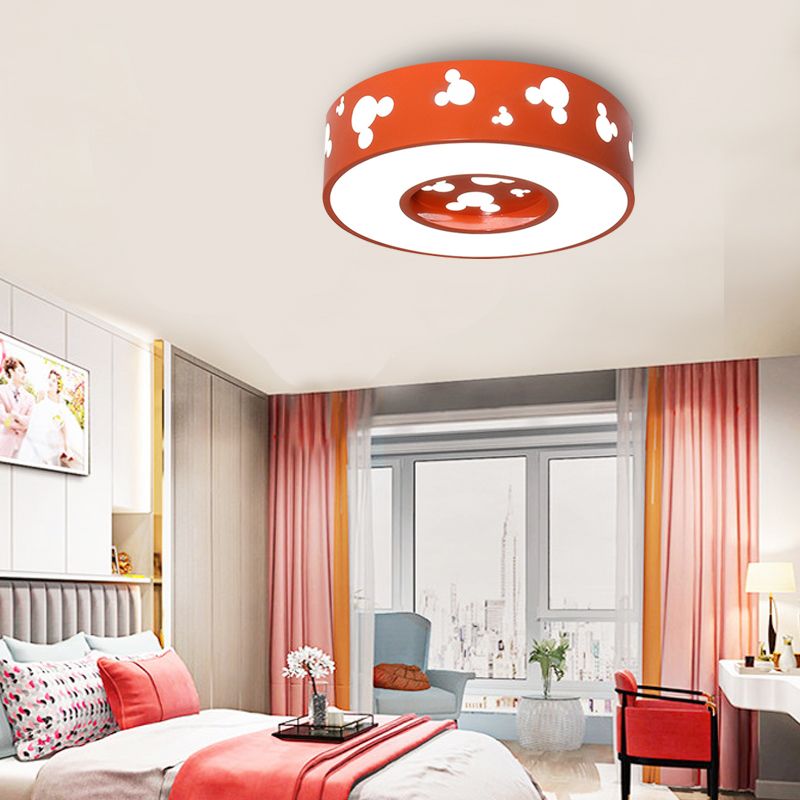 Cartoon Candy Colored Ceiling Fixture Round Metal Ceiling Mount Light with Mouse for Teen