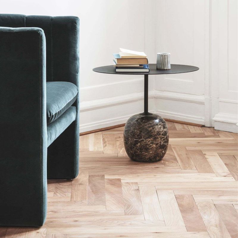 Modern Black/White Metal End Table Marble Pedestal Side Table