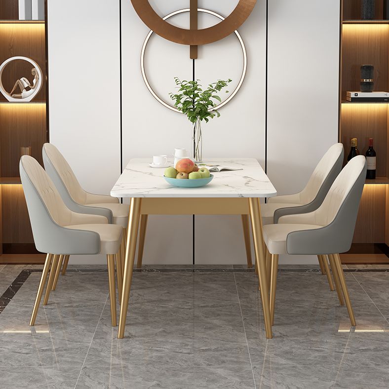 White Rectangle Dining Table Traditional Luxury Dining Table with Metal Base
