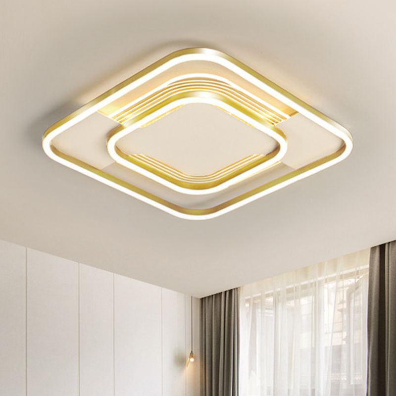 Metal Rhombus Frame Flush Mount Simple 16,5 "/20.5" W LED Soffitto Light Fixture in Gold, Warm / White Light