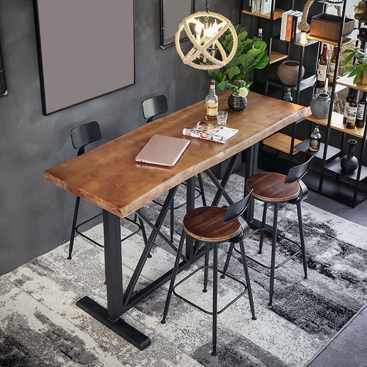 Industrial Bar Table Set 1/5 Pieces Rectangle Pine Wood Counter Table with Stools for Bar