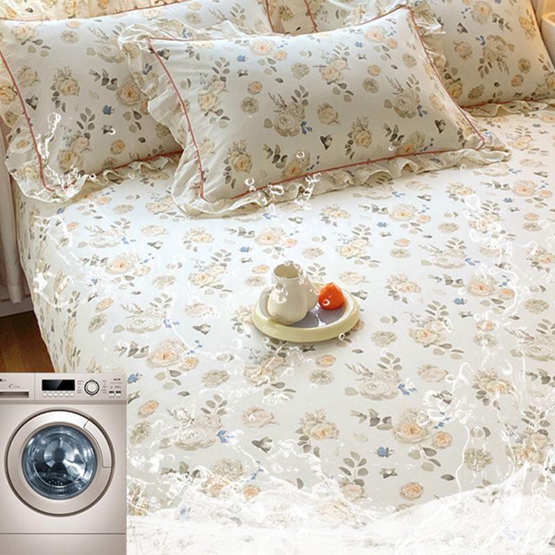 Vintage Fitted Sheet Floral Pattern Non-Pilling Breathable Cotton Fitted Sheet