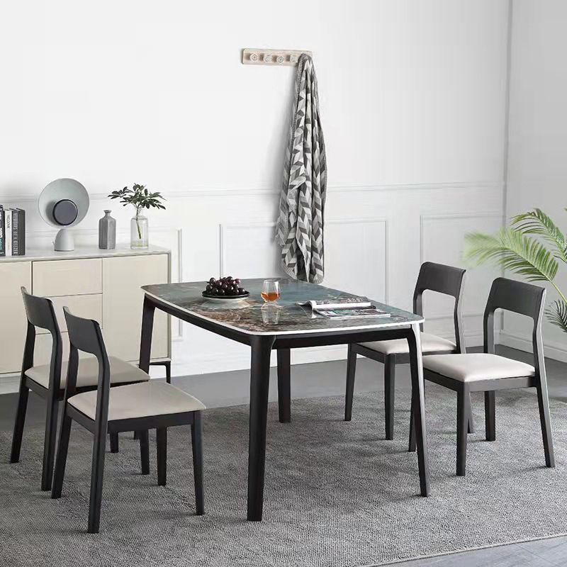 Modern Glossy Blue Dining Table Set 1/2/5/7 Pieces Dinette Set with Wooden Chairs