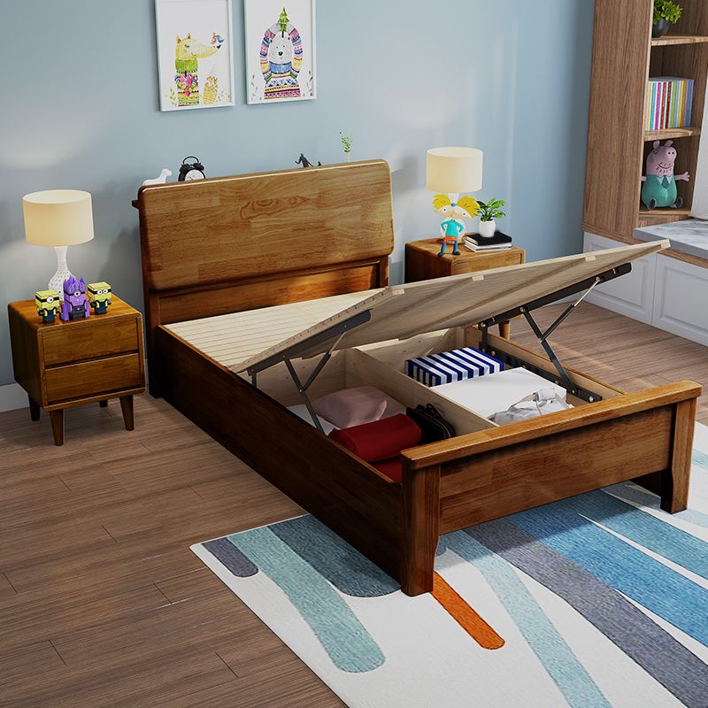 Solid Wood Rectangular Standard Bed Headboard Bed with Custom Legs