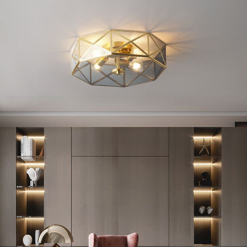 Octagon Flush Mount Plafond Licht Colonial Clear Glass Ceiling Mount Light Fixture voor slaapkamer