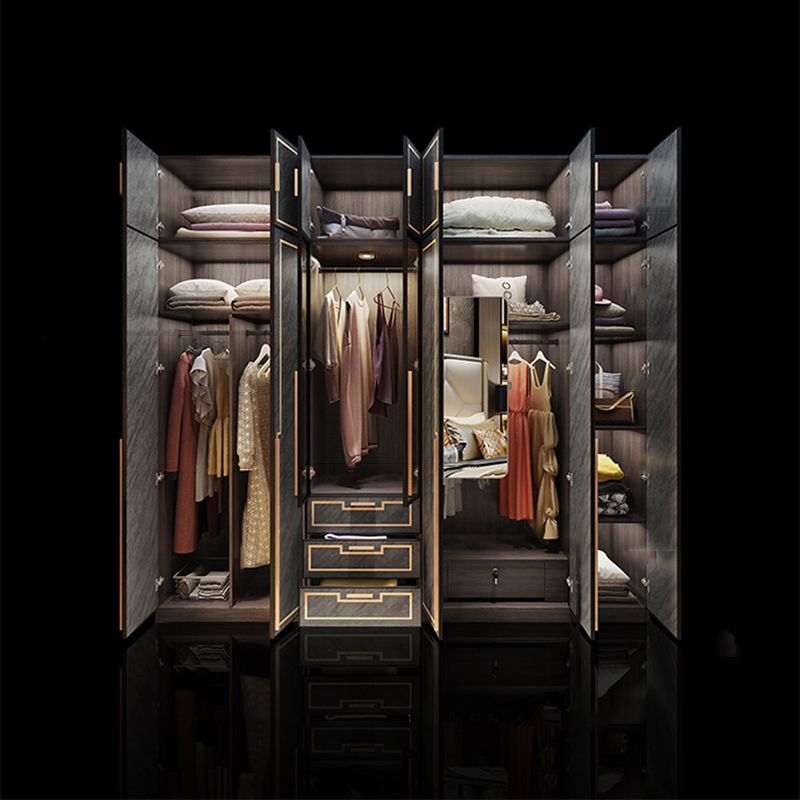 Grey Glass Door Armoire with Garment Rod Modern Storage Cabinet for Bedroom