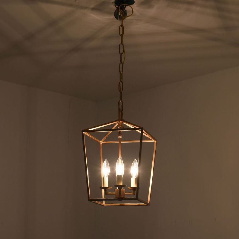4-Light Cage Pendant Lighting Industrial Metal Hanging Chandelier with Candle Design