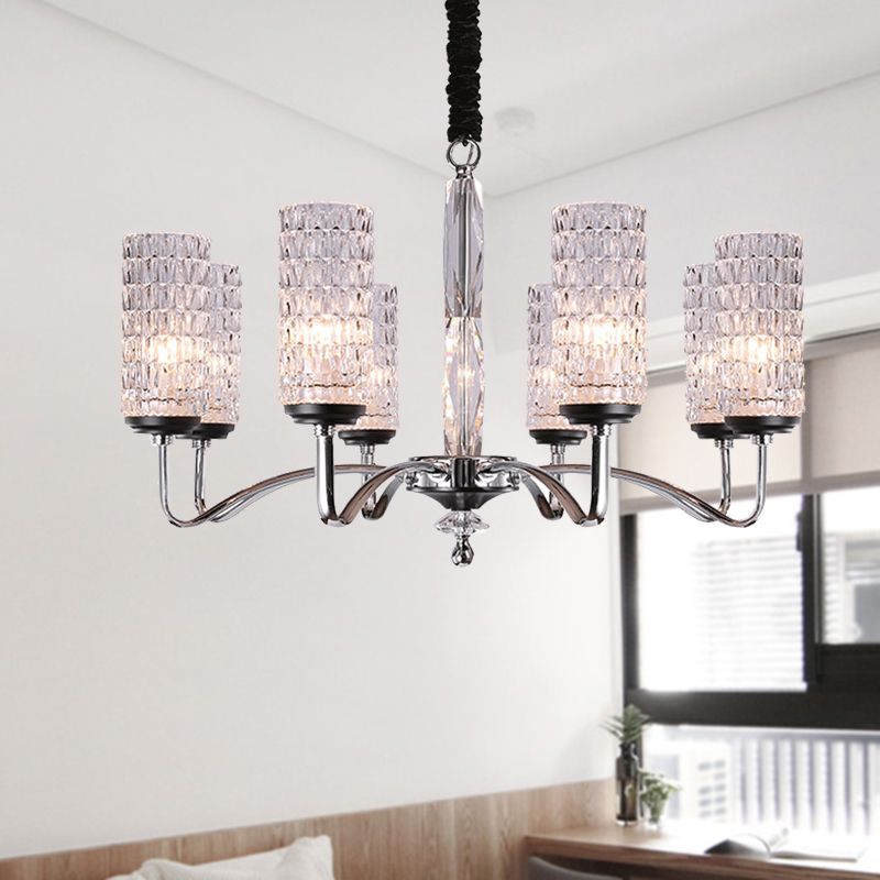 Cilindro de luz colgante de cromo cromado con hoyuelos Cilindro de 8 cabezas Candelero de techo de estilo simple