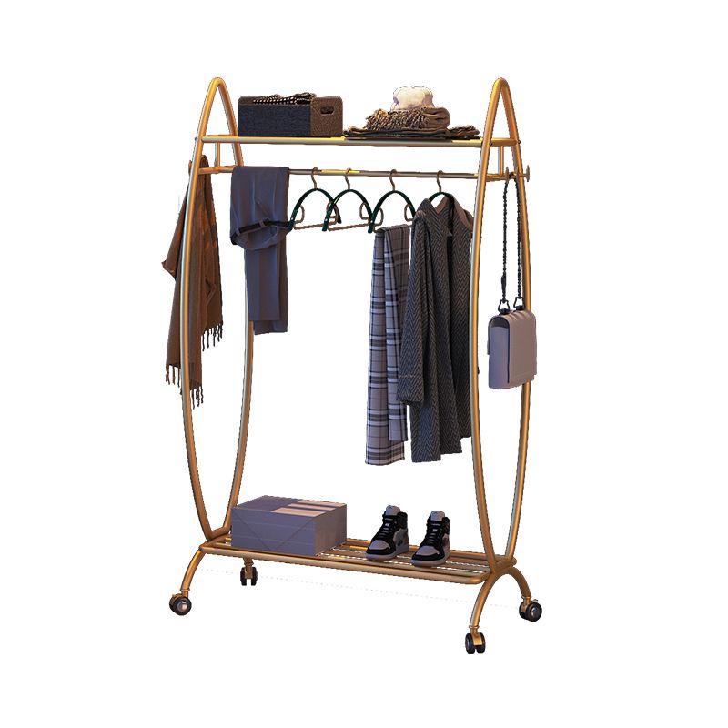 Modern Hanger Free Standing Golden Metal Coat Rack with Storage Shelves