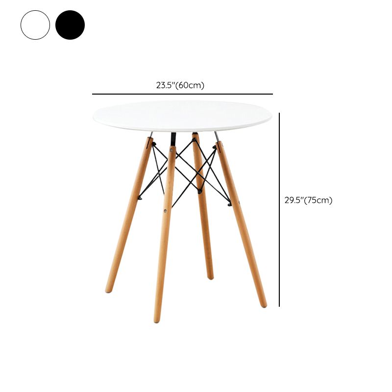 White and Black Modern Round Dining Table with 4 Solid Wood Foot