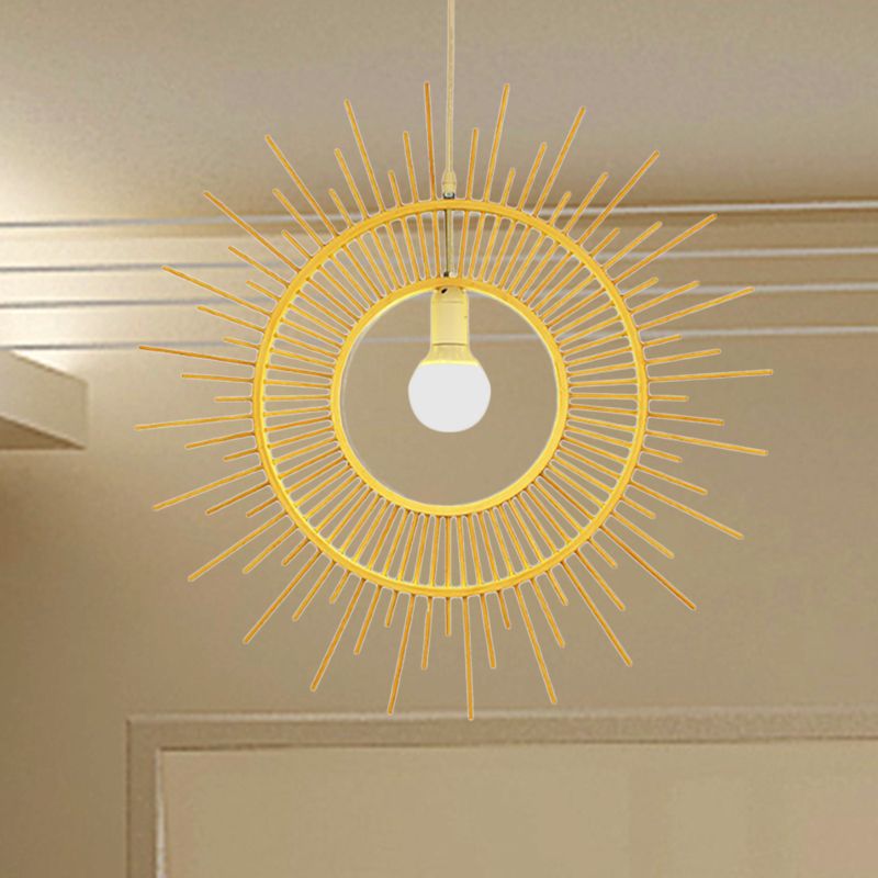 Bamboo Sun Shaped Hanging Lamp Modern Style 25.5"/29.5" W 1 Head Beige Hanging Pendant Light for Restaurant