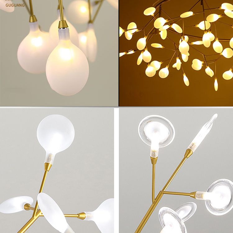 Forma di ramo lampadario moderno lucciole lampada lampadario in oro per soggiorno