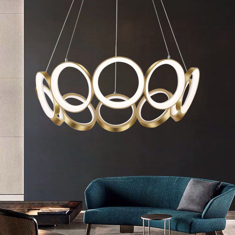 Neuheit minimalistischer kreisförmiger Tropfen Anhänger Metallic Wohnzimmer LED -Deckenkraut in Gold