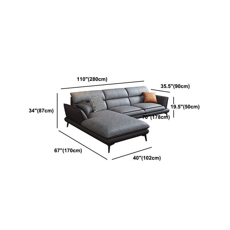 Flared Arm Sofa & Chaise Modern Faux Leather Sofa in Dark Grey