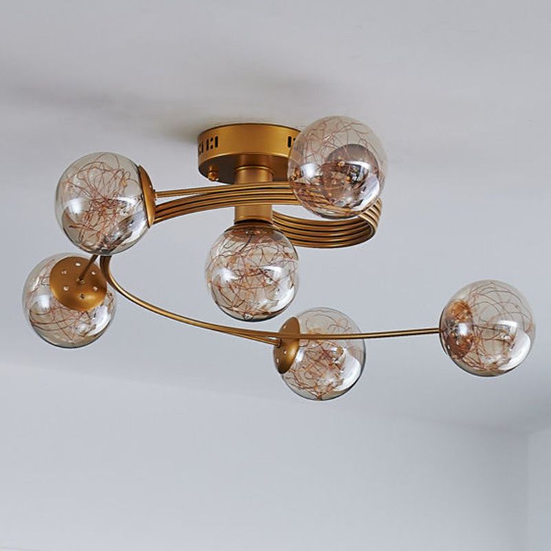 Globe Clear Glass Techo Arexo Nordic Gold Finish LED Semi Flush Light para dormitorio