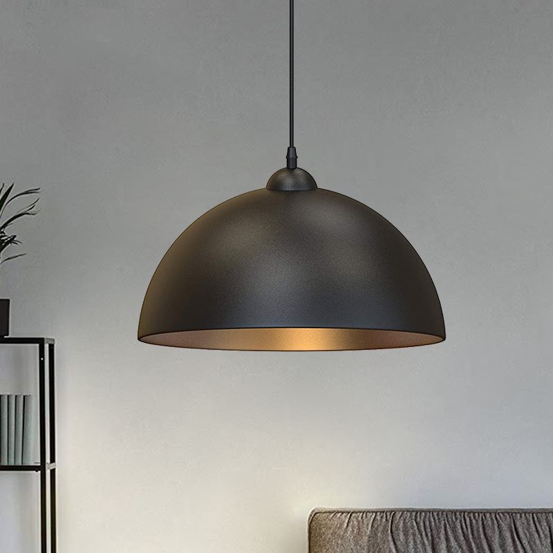 Dome Metal Pendant Lighting Industrial 1 Bulb Dining Room Ceiling Hang Fixture in Black