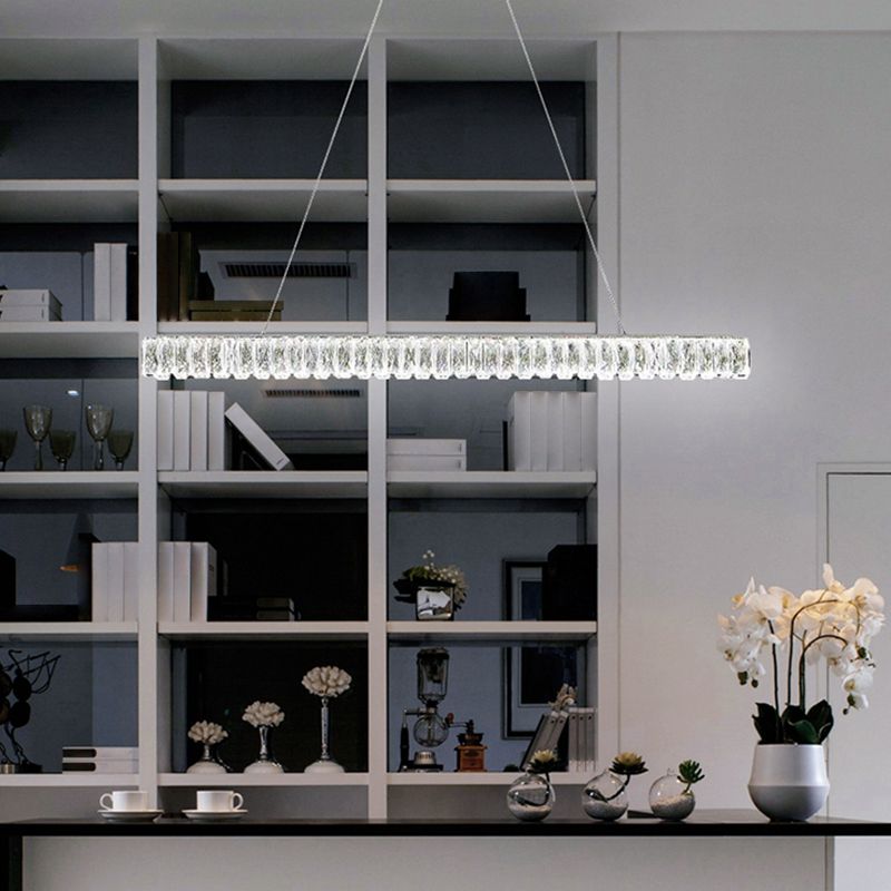 Nordic Style Crystal Hanging Lamp Rectangle Shape Island Light Fixture for Living Room