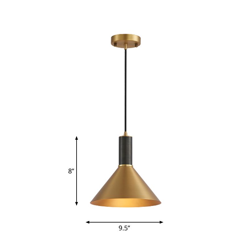 Brass Cone Pendant Lamp Minimalist Metal 1-Light Dining Room Suspension Light Fixture