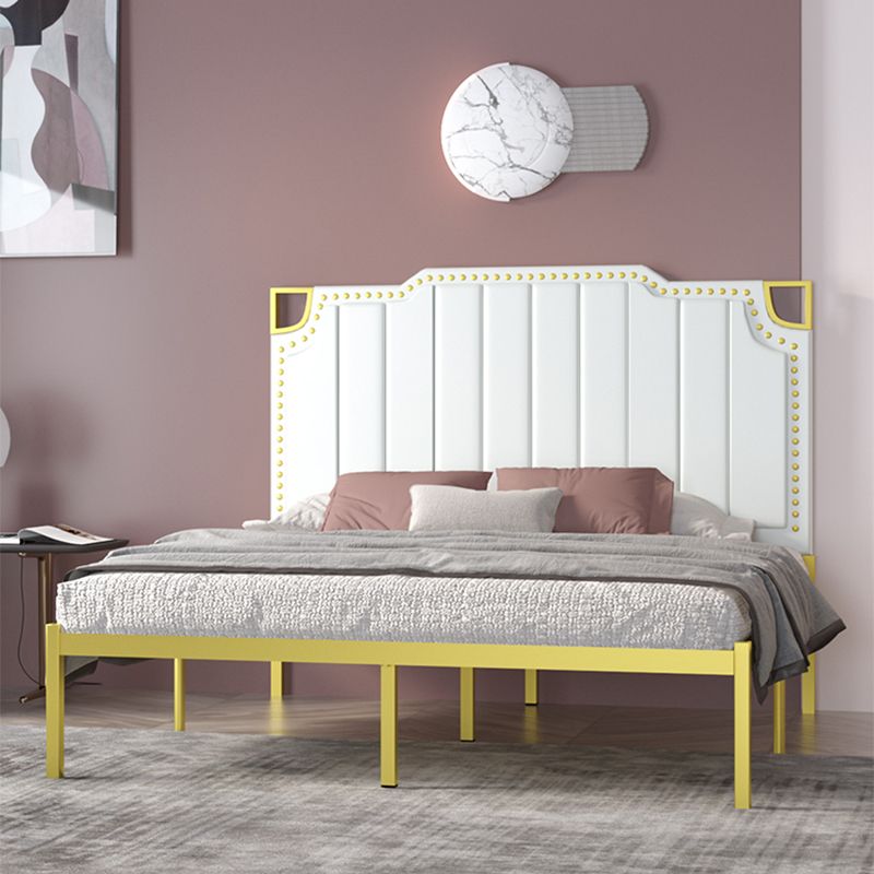 Stepped Bed Panel Leather Headboard Wire-Grid Frame,45.27" H