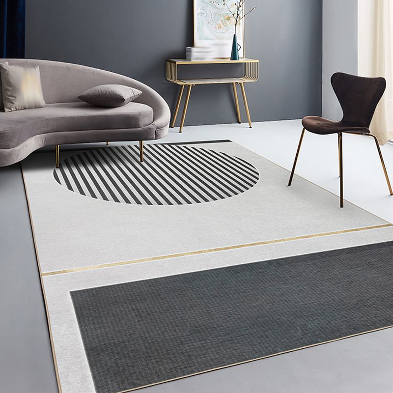 Multi Color Modern Rug Polyester Striped Pattern Rug Non-Slip Backing Area Rug for Bedroom