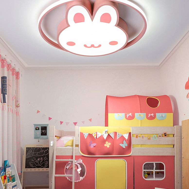 Rabbit Flush Light Fixtures 1 Light Metallic Cartoon Flush Mount Ceiling Light Fixture