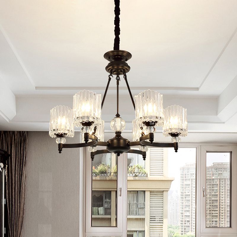 6/8 Heads Restaurant Ceiling Lamp Contemporary Black Chandelier Pendant with Cone Clear Crystal Shade