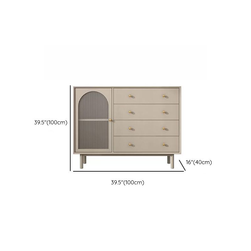 Solid Wood Glass/Rattan Door Cabinet Mid Century Beige Chest with Drawers