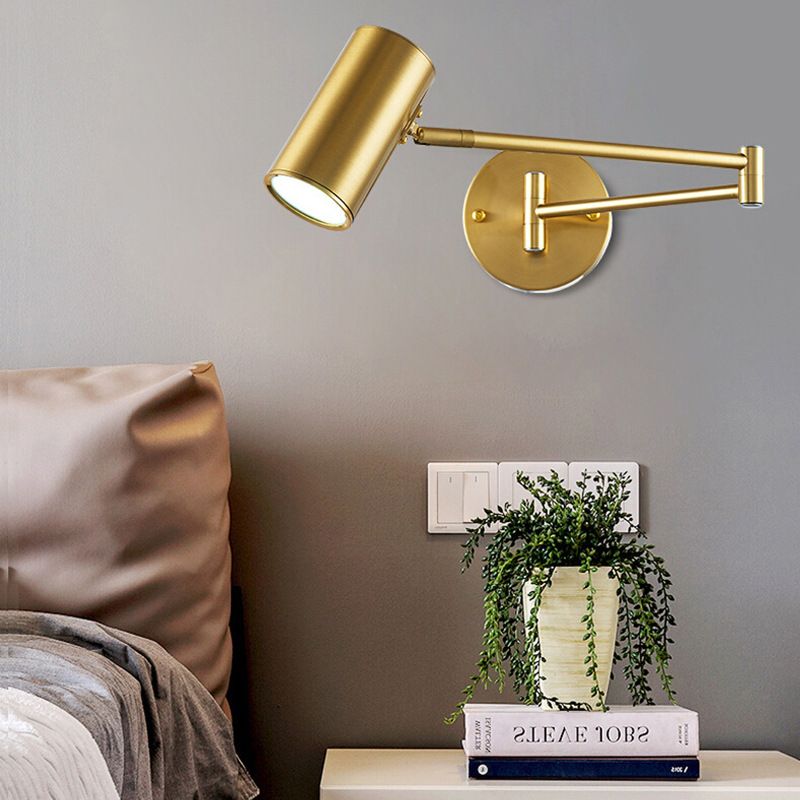 Gold Cylindrical Wall Lamp in Modern Minimalist Aluminium Reading Wall Light