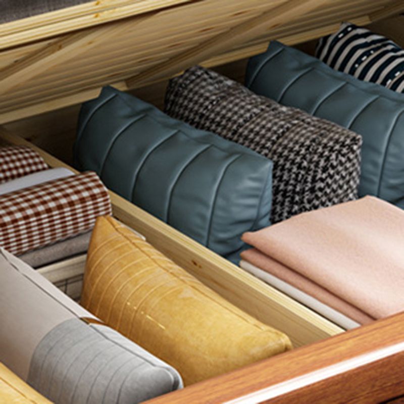 Panel Bed with Storage 43.30" High Brown Walnut Wood Bed in Brone