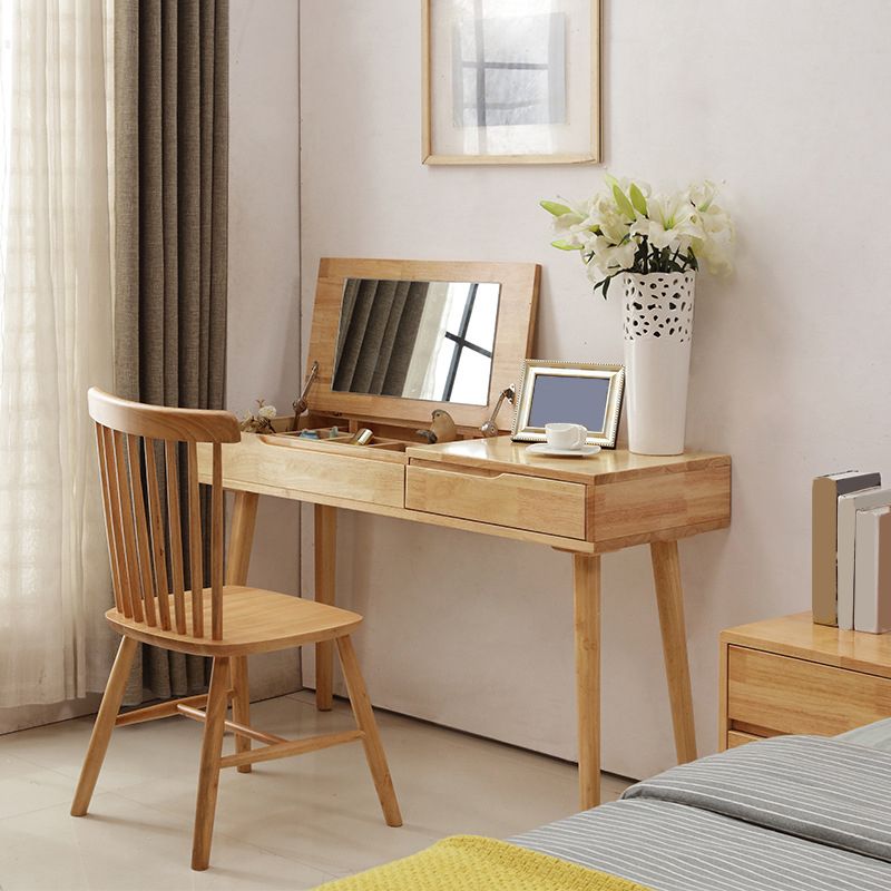 Nordic Flip-Top Vanity Dressing Table Set with Stool 1-Drawer Wood Vanity Table