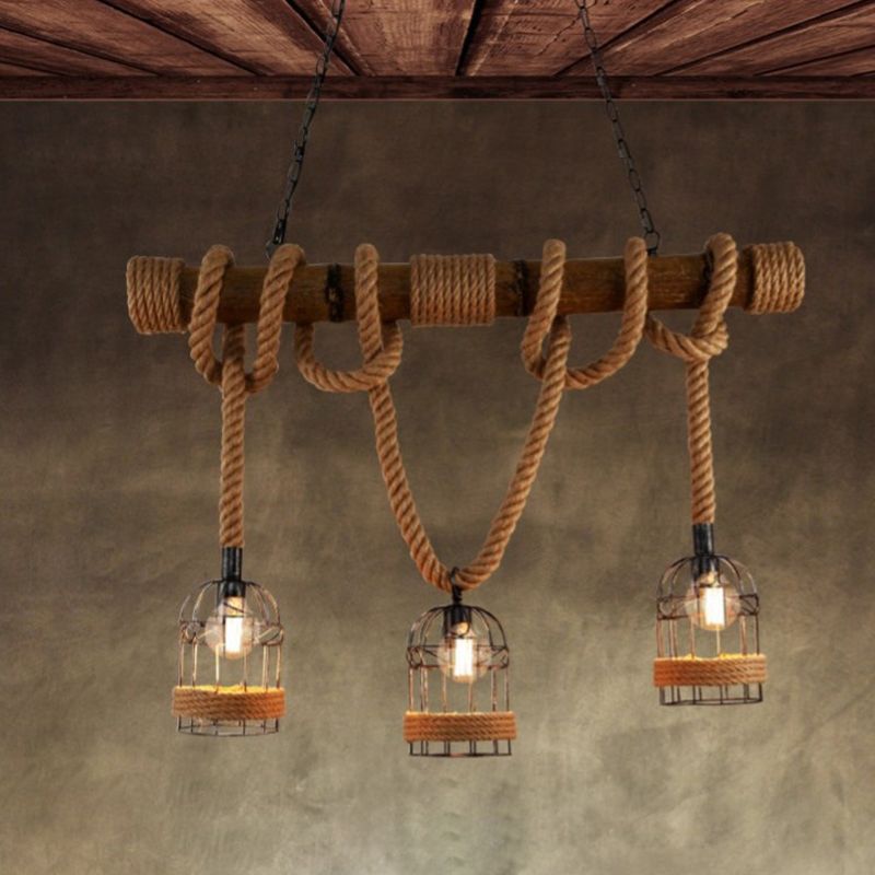 Birdcage Island Lighting Metallic Retro Industrial Style Pendant Lighting Fixtures for Restaurant