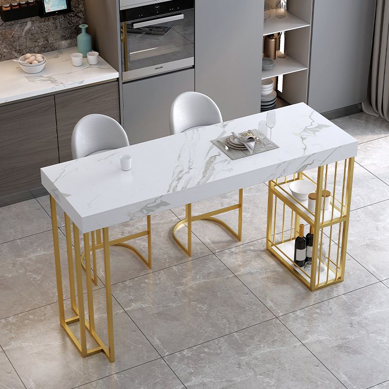 Contemporary Sintered Stone Top Counter Table with Double Pedestal
