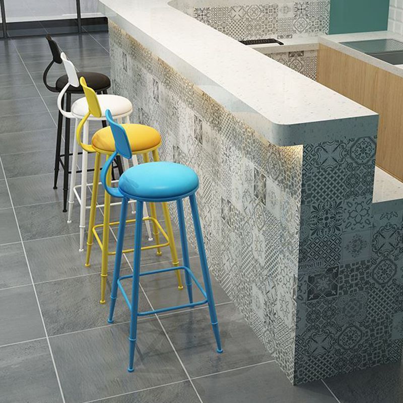 Nordic Armless Backrest Counter Stool Iron Bar Stool with Cushion and Pedal for Cafe