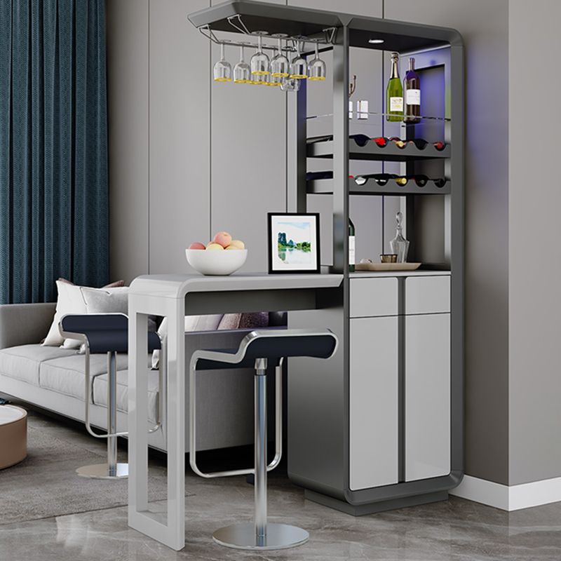 Modern Rectangle Wood Counter Table 2/3 Pieces Bar Table Set with Lockers for Living Room