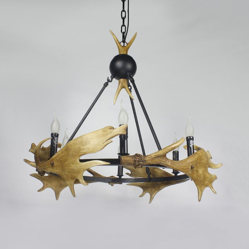 Brown Faux Antler Pendant Chandelier Rustic Resin 6/8 Heads Bedroom Hanging Ceiling Light