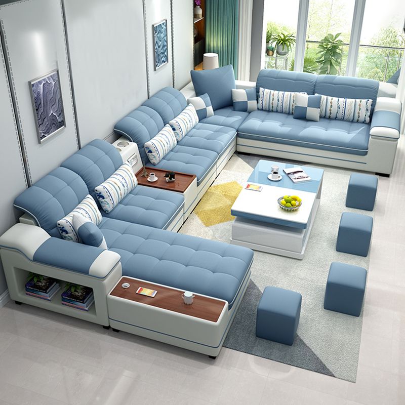 Pillow Top Arm Sofa Modular Faux Leather/Linen U-Shaped Furniture Sectionals