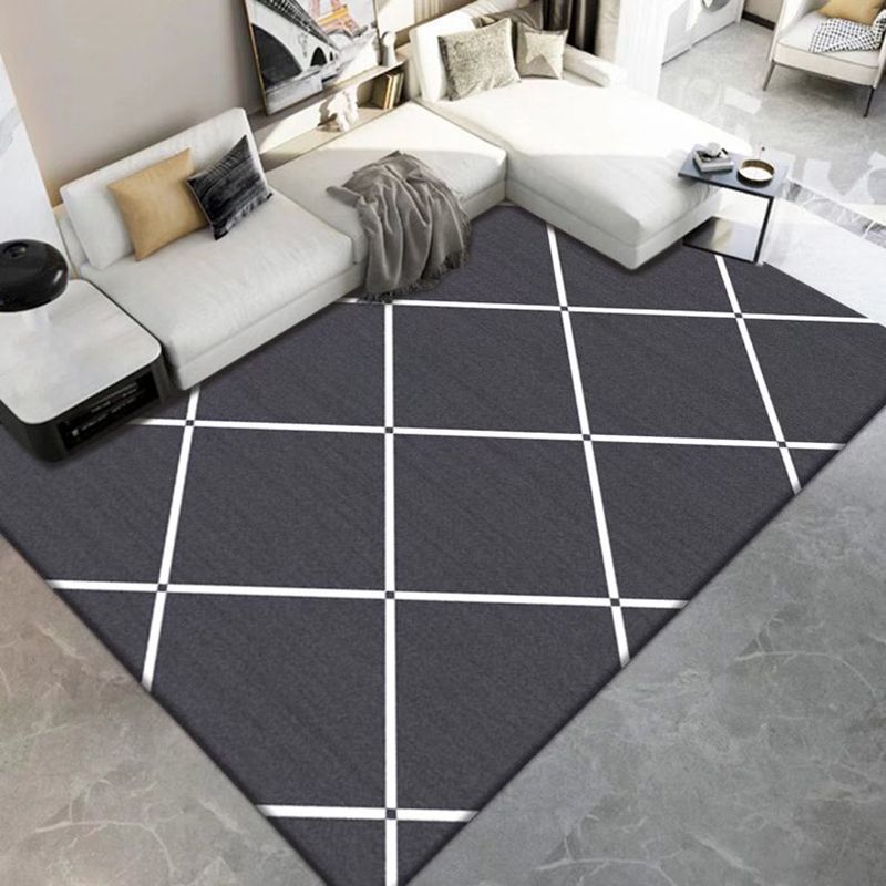 Dark Gray Modern Rug Polyester Geometry Indoor Rug Washable Rug for Living Room
