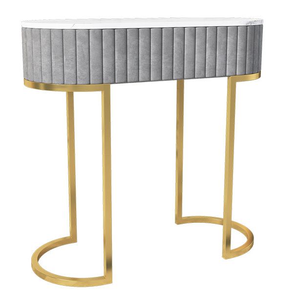 Glam Oval Console Accent Table Antique Finish Sofa Console Table in Marble