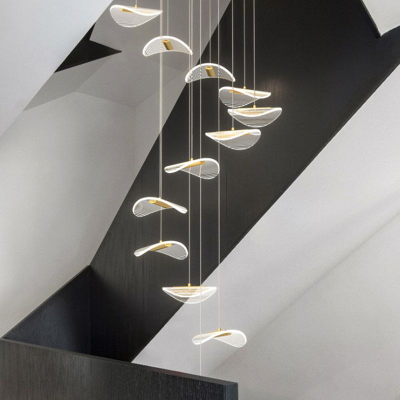 Lotus Leaf Shaped Acrylic Pendant Lamp Simplicity Brass LED Multiple Hanging Light for Stairs