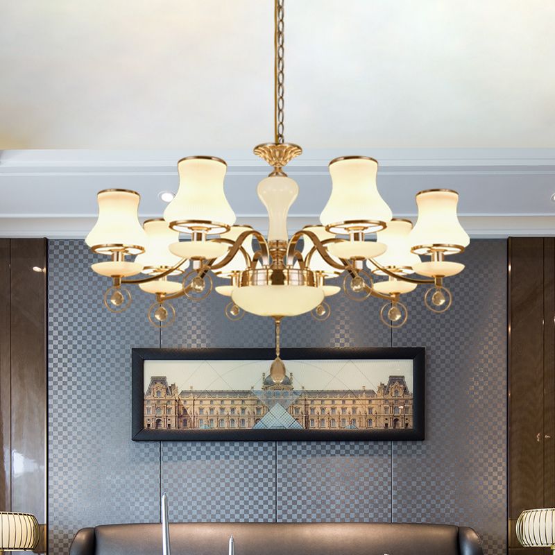 Champagner 8 Köpfe Kronleuchter Moderne weißes Glas ausgestattet Kristall Deckenhängung Lampe