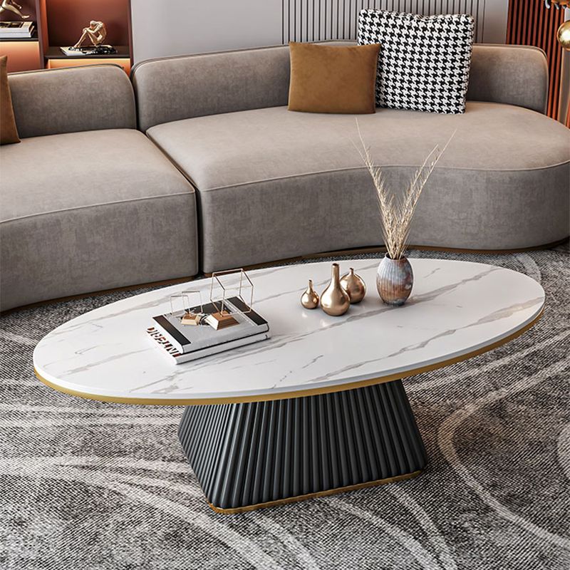 Elliptical Stone Coffee Table Pedestal 1 Single Cocktail Table - 17.72" H