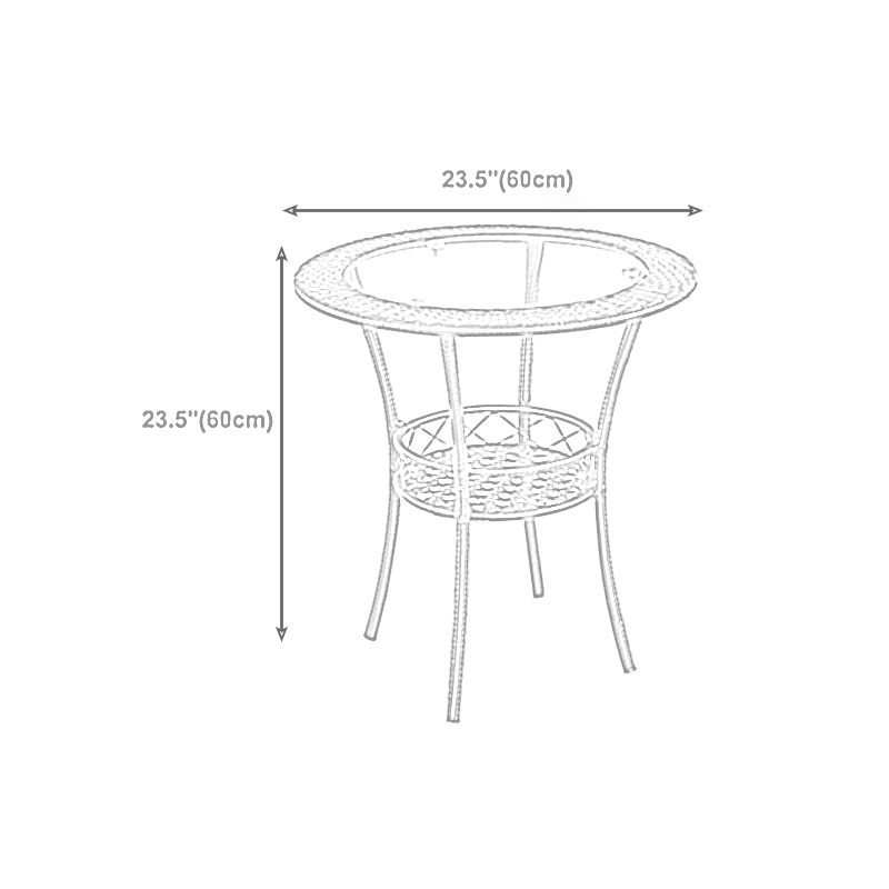 Tropical Glass Top 4 Legs Cocktail Table with Shelf Round Coffee Table