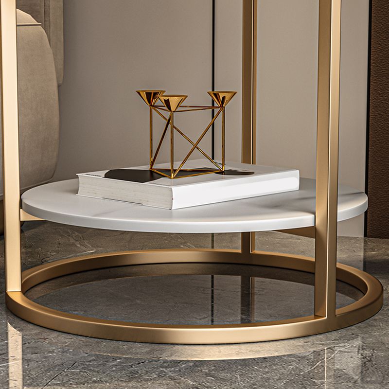 Modernistic Round End Table with Slate Top,  Double Tier Frame End Table