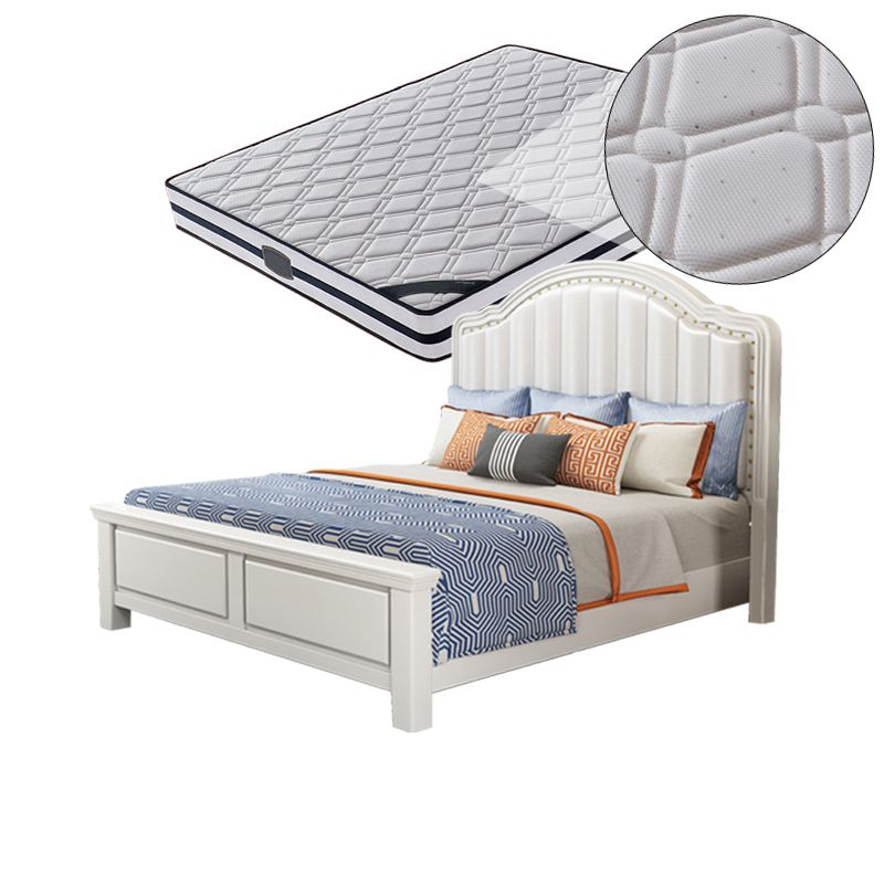 Contemporary Bed Frame Rubber Wood Panel Bed with Upholstered Headboard