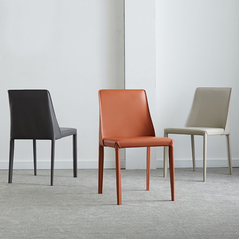 Modern Leather Dining Chairs Armless Side Chairs with Metal Legs for Home Use