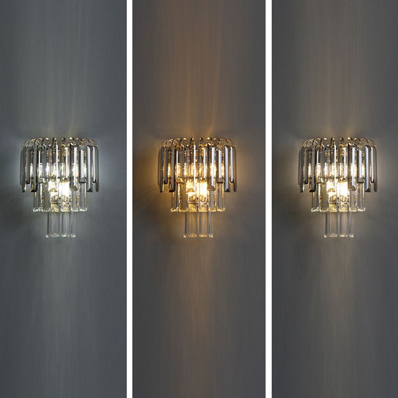 Modern Style Three-Tiered Wall Light Crystal 3 Light Sconces for Bedroom
